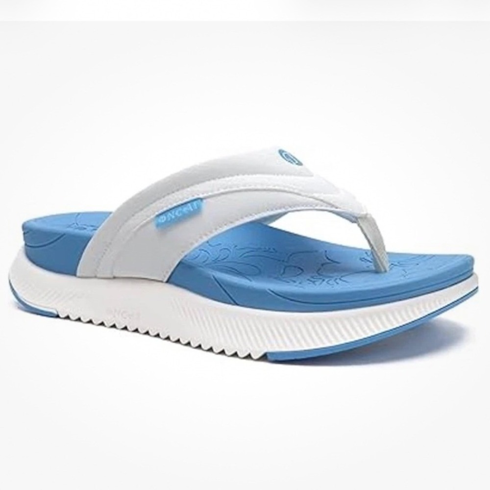 Oncai‎ Womens Size 9 Blue White Orthotic Arch Support Cushion Flip Flop Sandals